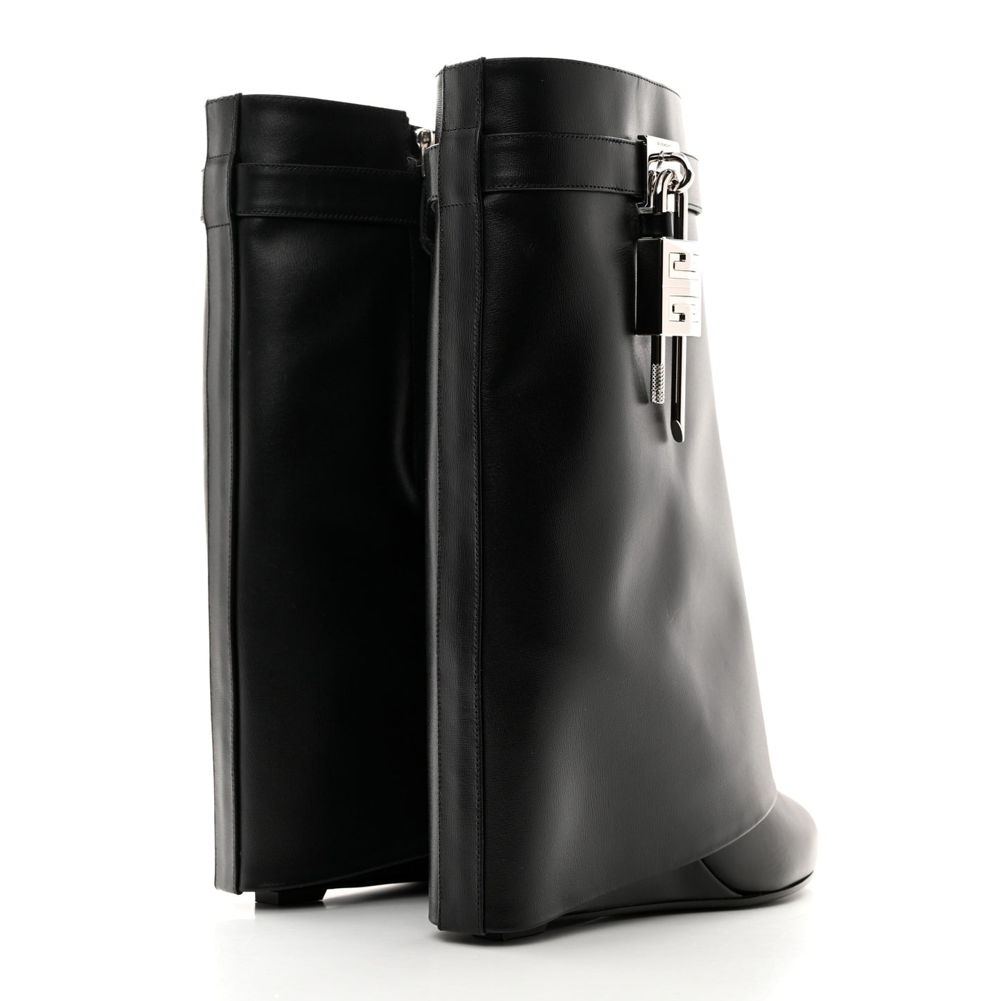 Calfskin Shark Lock Ankle Boots 39 Black