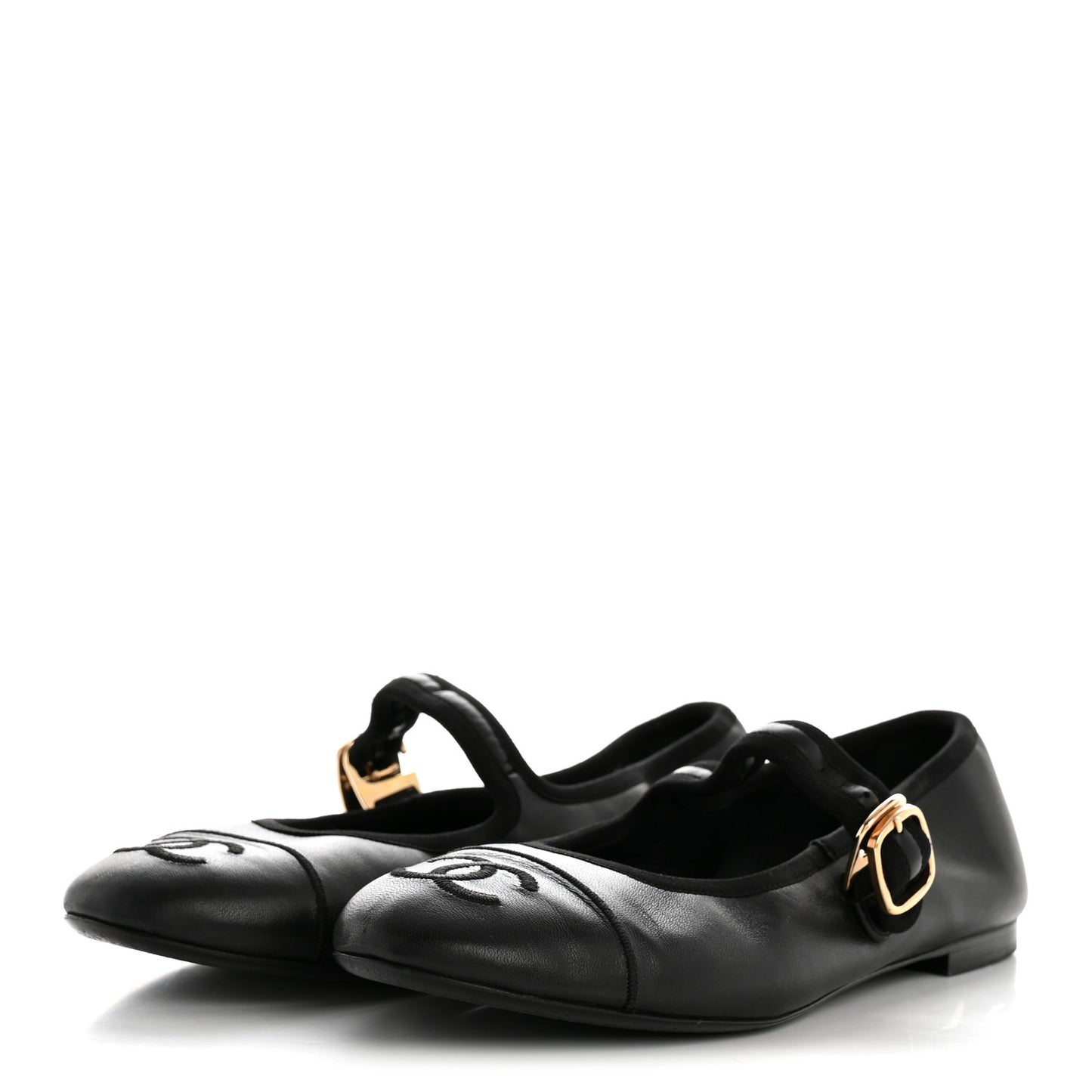 Lambskin Cap Toe CC Mary Jane Flats 36.5 Black