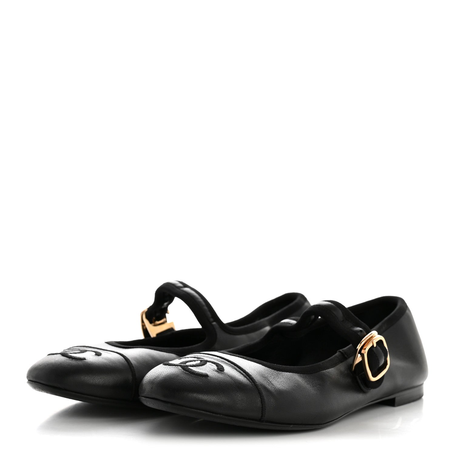Chanel Lambskin Cap Toe CC Mary Jane Flats 36.5 Black 4 of 11