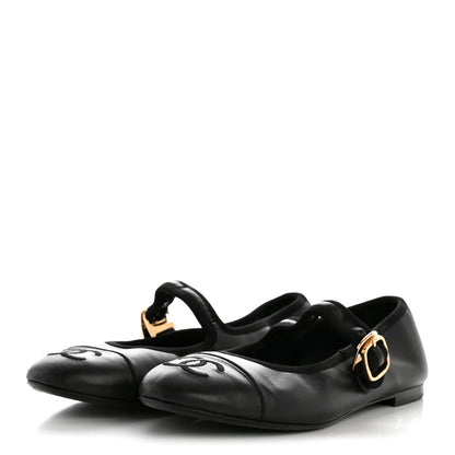 Chanel Lambskin Cap Toe CC Mary Jane Flats 36.5 Black 4 of 11