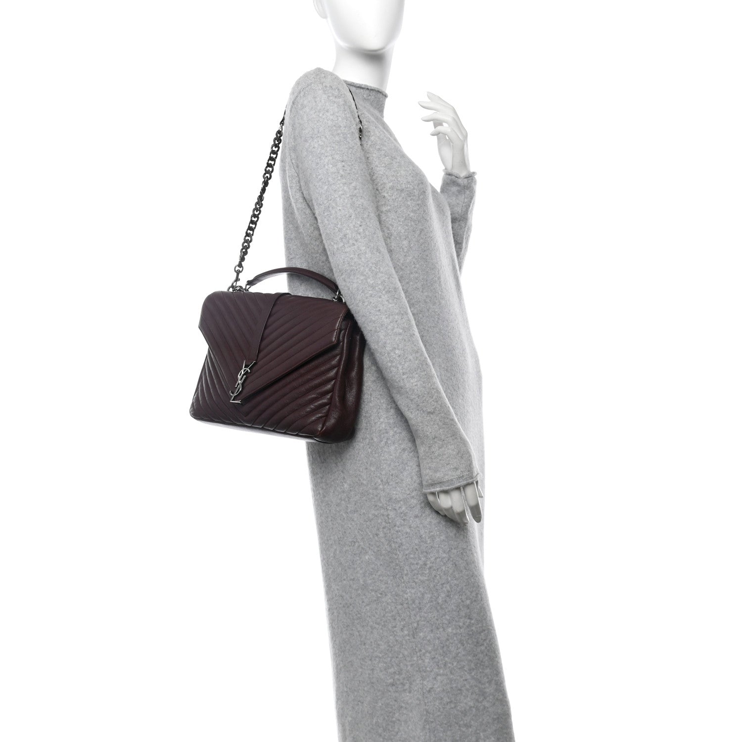 Saint Laurent Sheepskin Matelasse Chevron Large College Monogram Satchel Amaranto 2 of 14