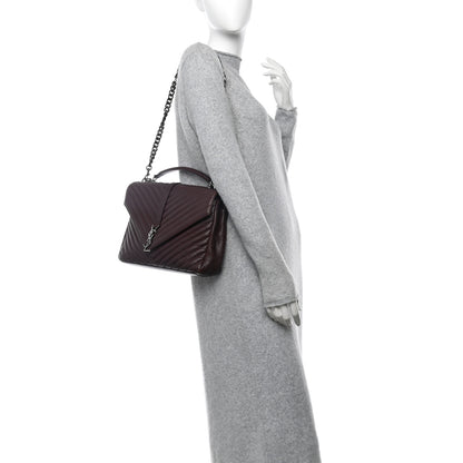 Saint Laurent Sheepskin Matelasse Chevron Large College Monogram Satchel Amaranto 2 of 14