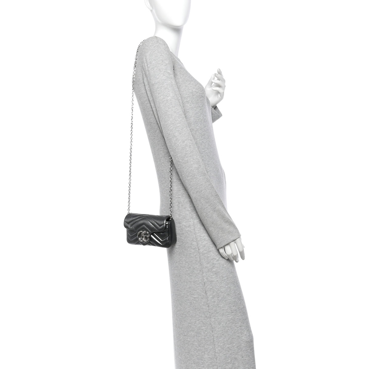 Metallic Lambskin Matelasse Mini GG Marmont Shoulder Bag  Piombo