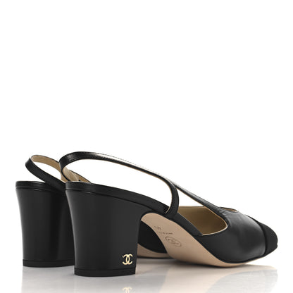Chanel Goatskin Grosgrain Cap Toe CC Slingback Pumps 40 Black 5 of 10