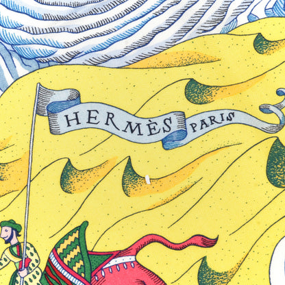 Hermes Cashmere Silk Cosmographia Shawl 140 Bleu Rose Jaune Vif 2 of 5