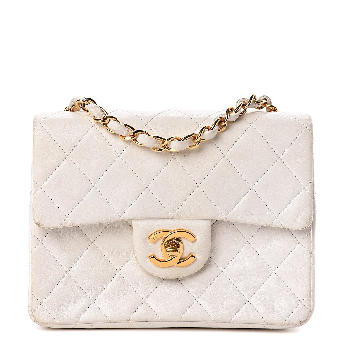 Lambskin Quilted Mini Square Flap White