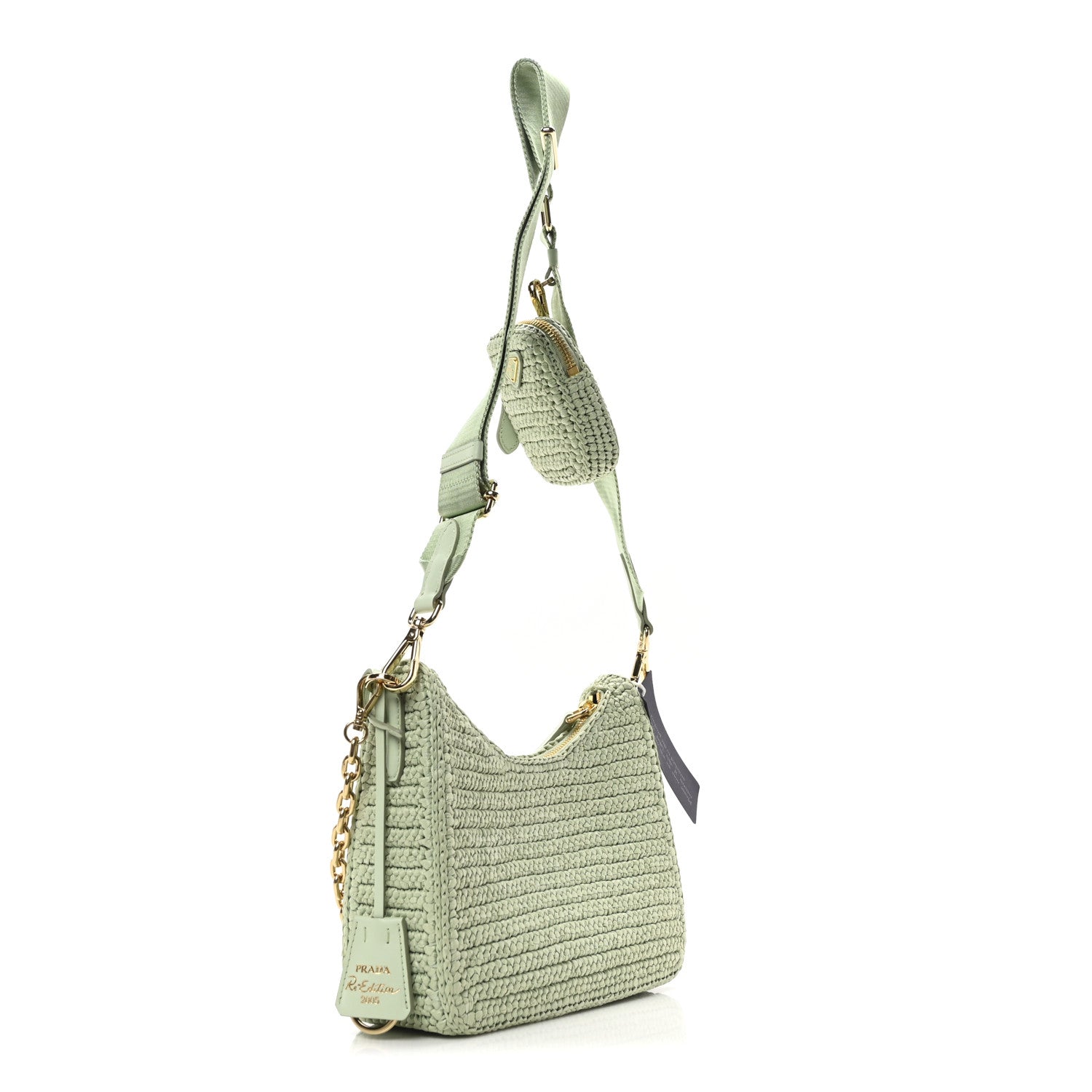 Prada Yarn Raffia Effect Crochet Re-Edition 2005 Shoulder Bag Acqua 3 of 11