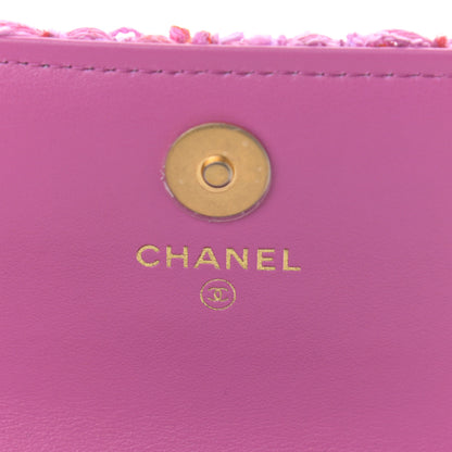 Chanel Tweed Enamel Quilted Pending CC Card Holder On Chain Light Purple Pink Red 6 of 12