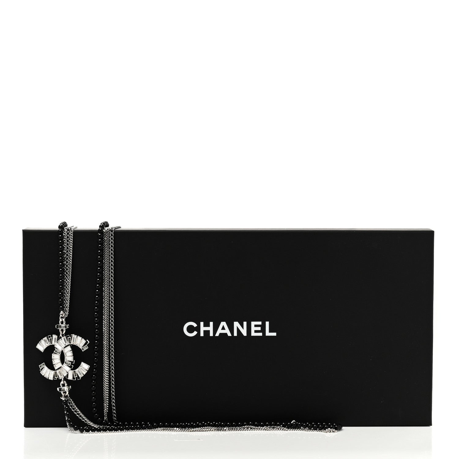 Chanel Metal Crystal Baguette Beaded CC Multi Strand Long Necklace Silver Black 6 of 6