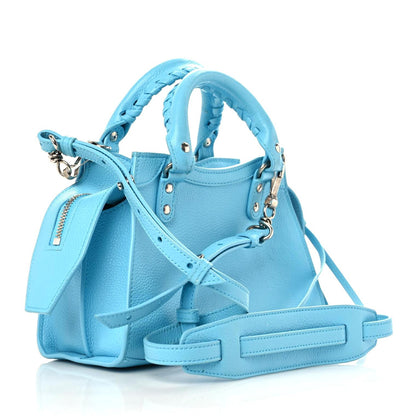 Balenciaga Grained Calfskin Neo Classic Silver Hardware Mini City Azur 3 of 21