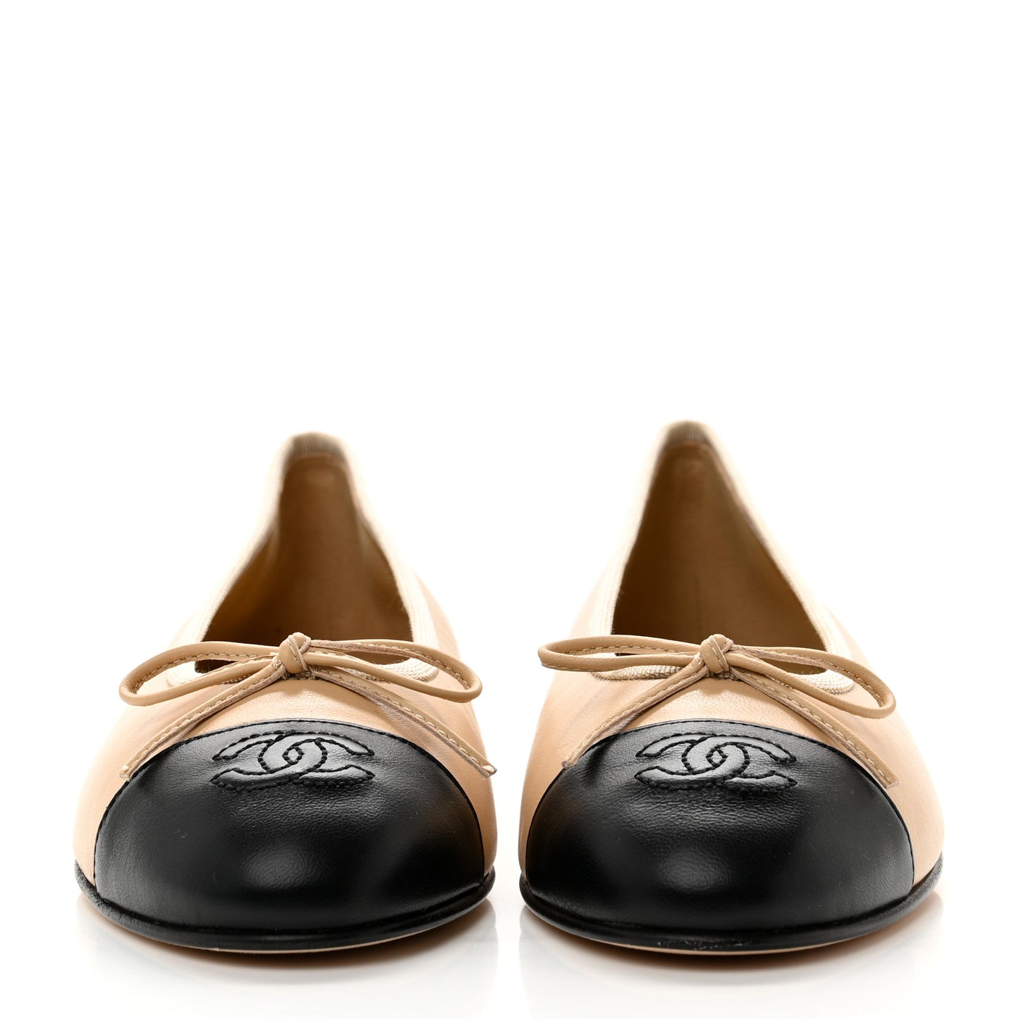 Lambskin Cap Toe CC Ballerina Flats 36 Beige Black