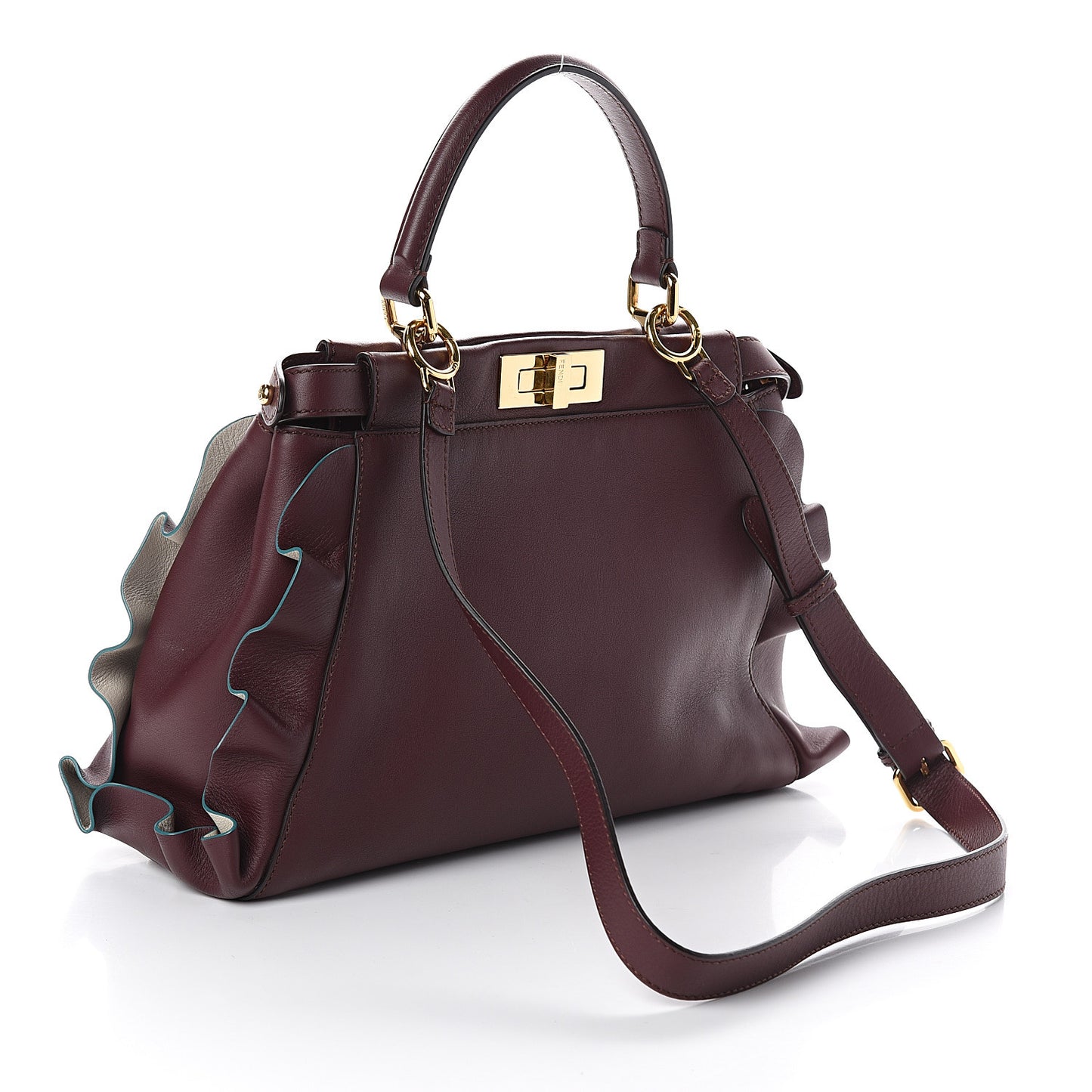 Vitello Seta Waves Bi-Color Medium Peekaboo Iconic Satchel Bordeaux Latte