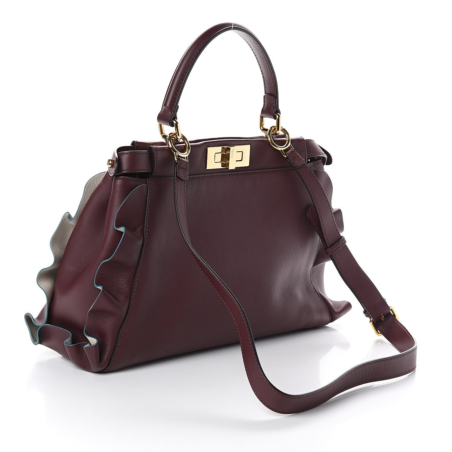 Fendi Vitello Seta Waves Bi-Color Medium Peekaboo Iconic Satchel Bordeaux Latte 2 of 9