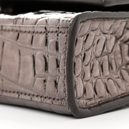 Balenciaga Shiny Metallic Calfskin Crocodile Embossed Hourglass Chain Bag Dark Bronze 11 of 11