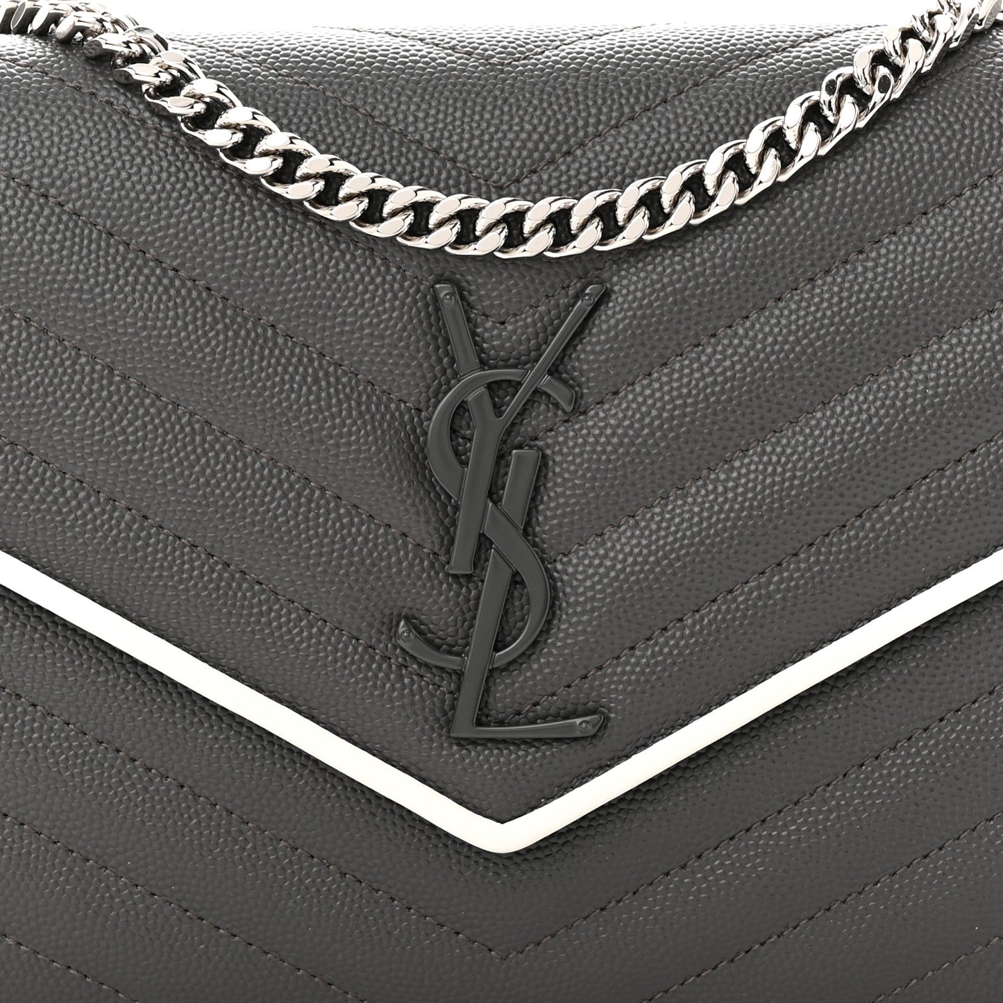 Grain De Poudre Matelasse Chevron Monogram Chain Wallet Grey White