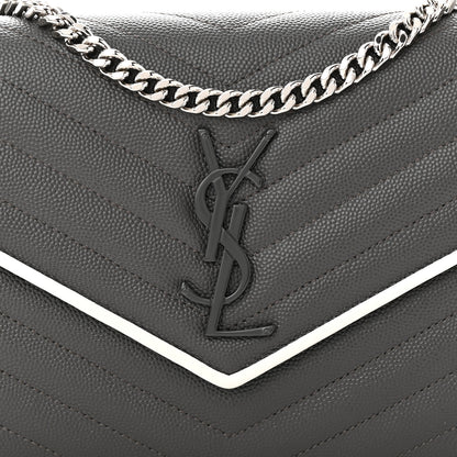 Saint Laurent Grain De Poudre Matelasse Chevron Monogram Chain Wallet Grey White 9 of 11