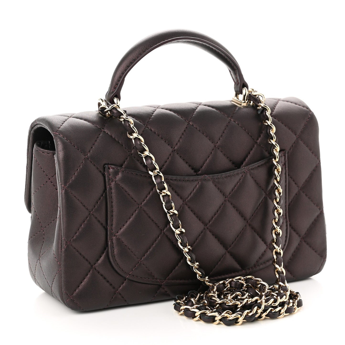 Iridescent Lambskin Quilted Mini Top Handle Rectangular Flap Burgundy