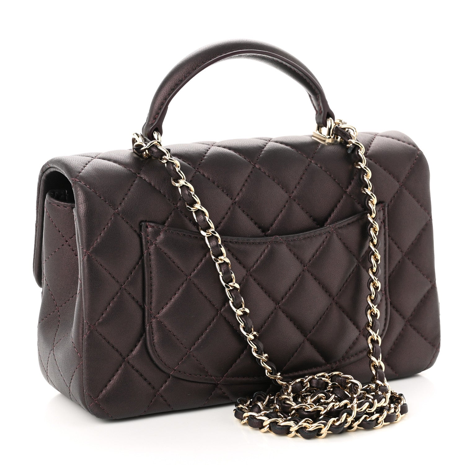 Chanel Iridescent Lambskin Quilted Mini Top Handle Rectangular Flap Burgundy 3 of 11