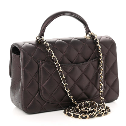 Chanel Iridescent Lambskin Quilted Mini Top Handle Rectangular Flap Burgundy 3 of 11