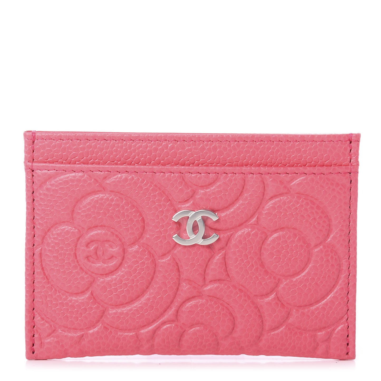 Caviar Camellia Embossed Card Holder Pink