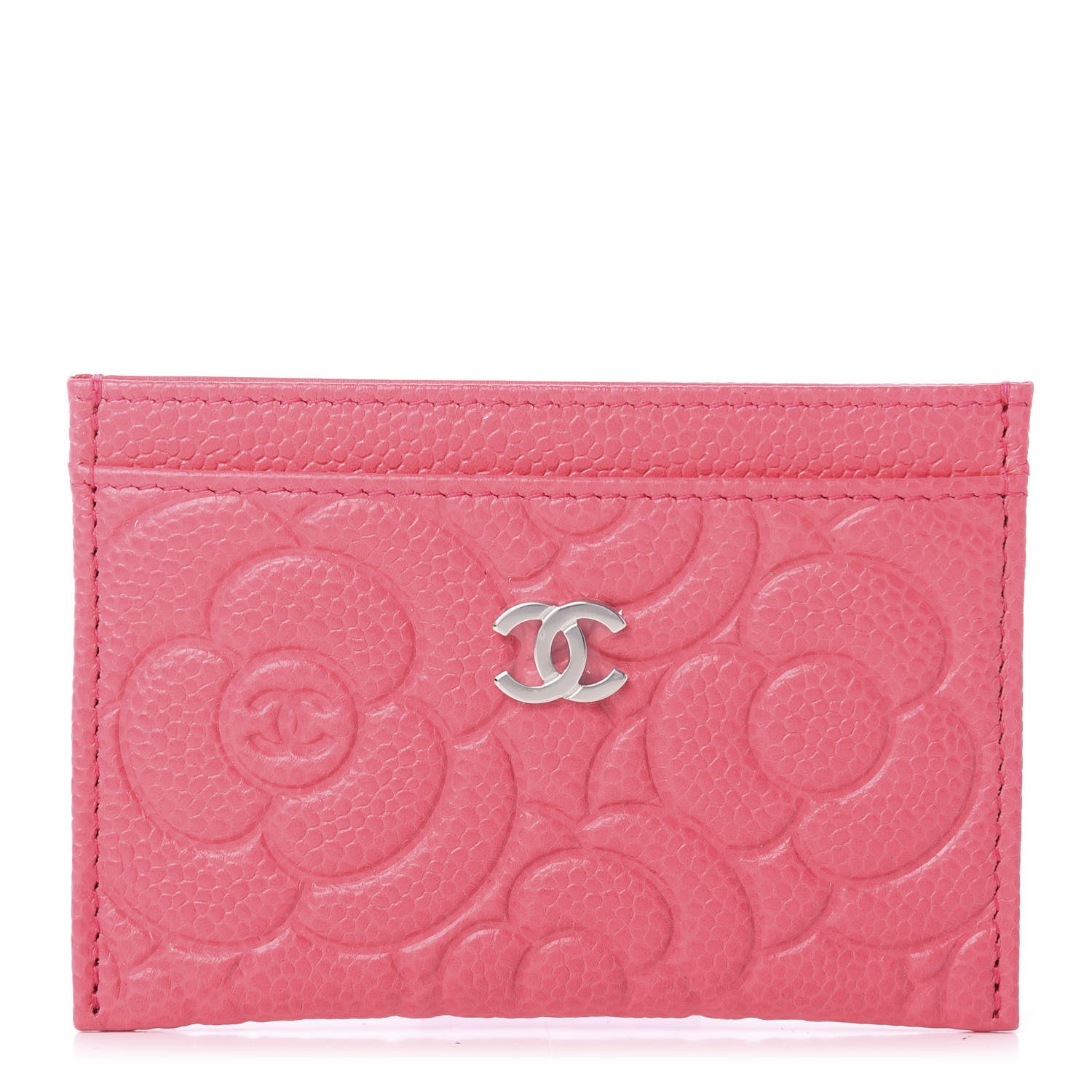 Chanel Caviar Camellia Embossed Card Holder Pink 1 of 9