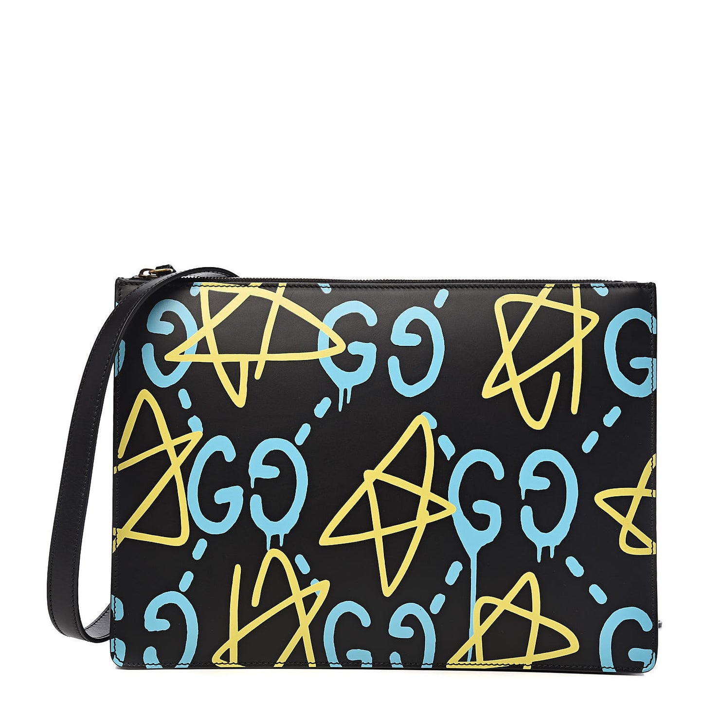 Calfskin GucciGhost Print GG Messenger Bag Black New Acquamarine