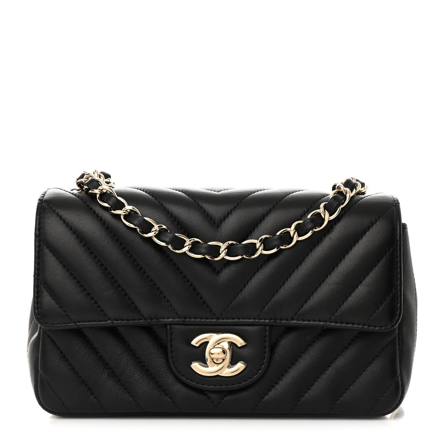 Lambskin Chevron Quilted Mini Rectangular Flap Black