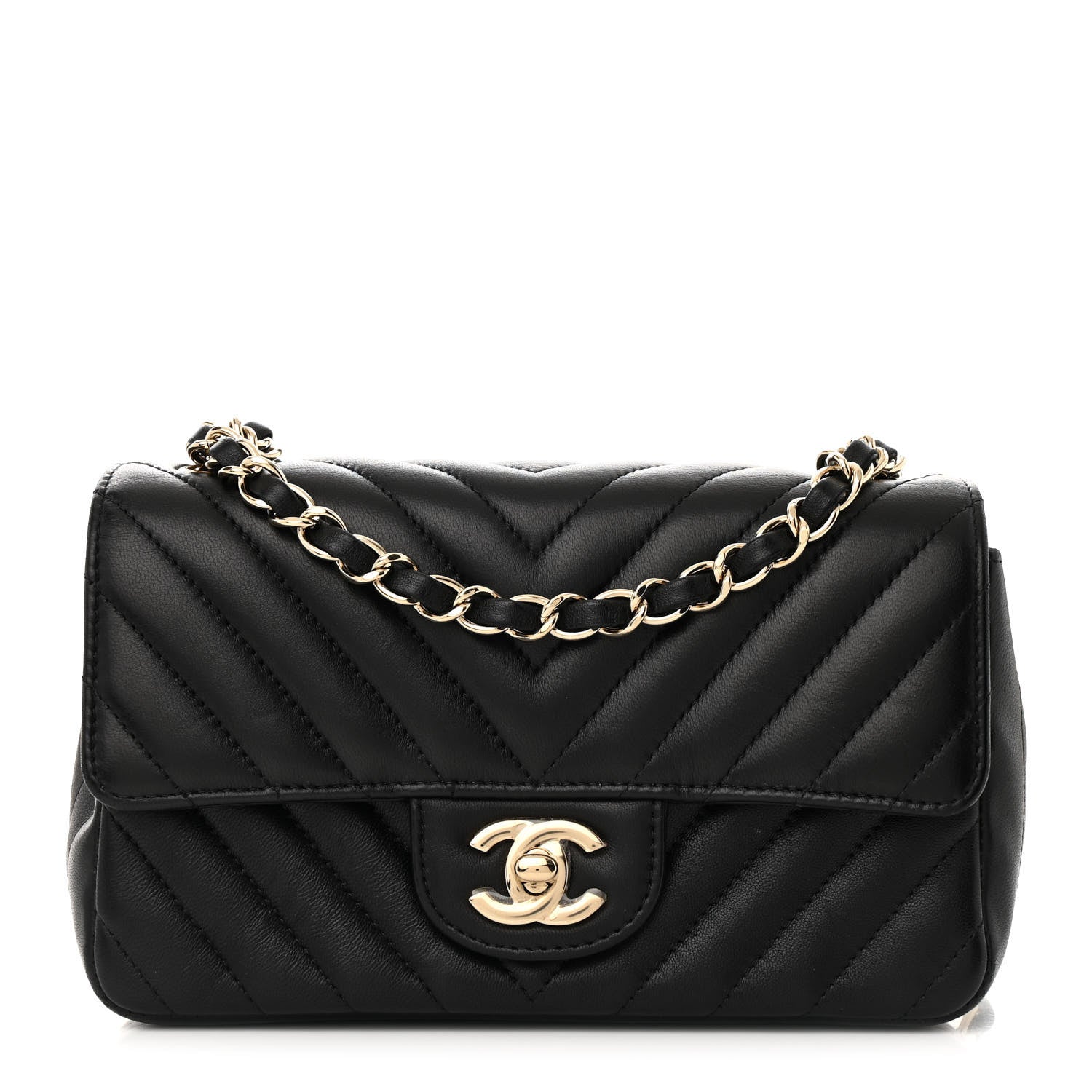 Chanel Lambskin Chevron Quilted Mini Rectangular Flap Black 1 of 16