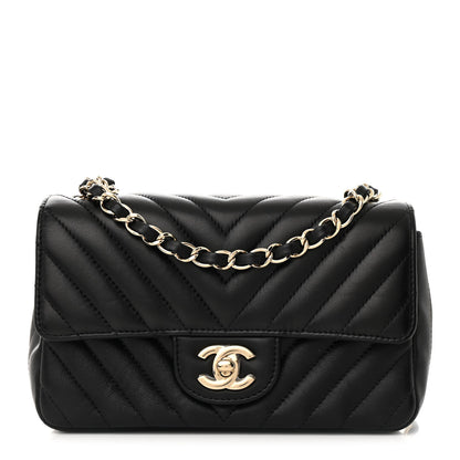 Chanel Lambskin Chevron Quilted Mini Rectangular Flap Black 1 of 16