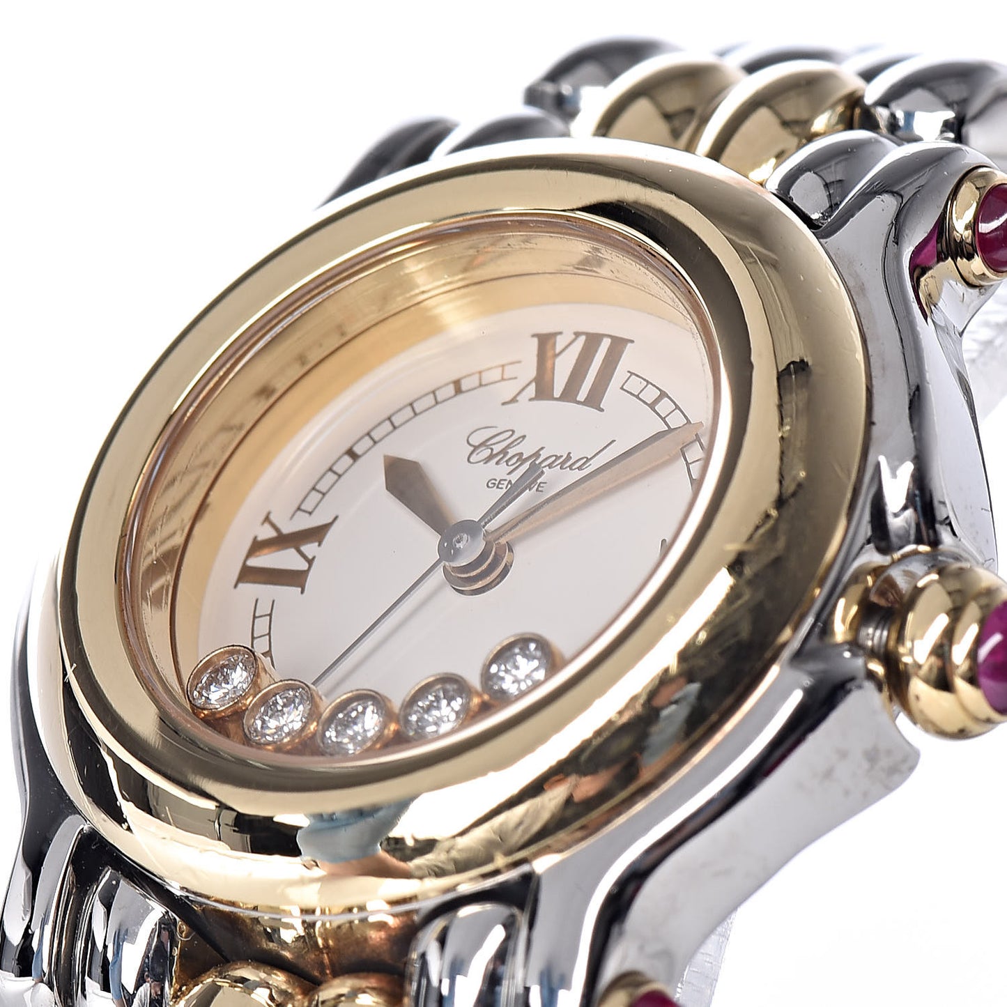 Stainless Steel 18K Yellow Gold 5 Diamond 26mm Happy Sport Quartz Watch