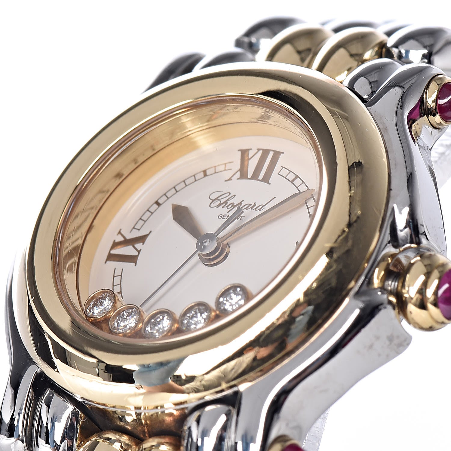 Chopard Stainless Steel 18K Yellow Gold 5 Diamond 26mm Happy Sport Quartz Watch 8 of 10