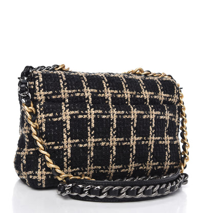 Chanel Tweed Quilted Medium Chanel 19 Flap Black Beige 3 of 10