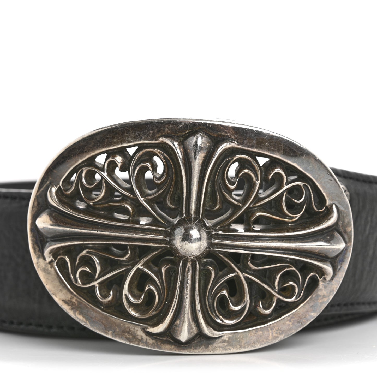 Calfskin Sterling Silver Cross Oval Belt 85 34 Black