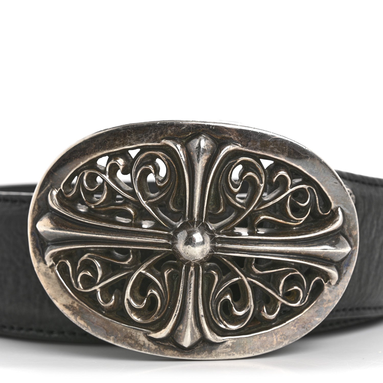Chrome Hearts Calfskin Sterling Silver Cross Oval Belt 85 34 Black 9 of 9