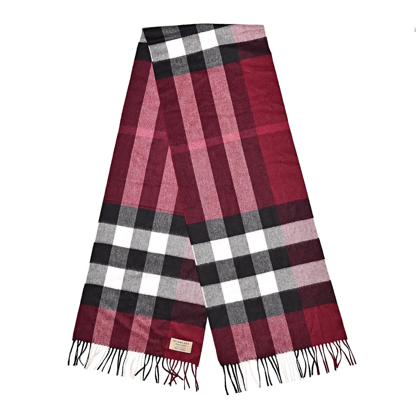 Cashmere Giant Check Fringe Scarf Claret