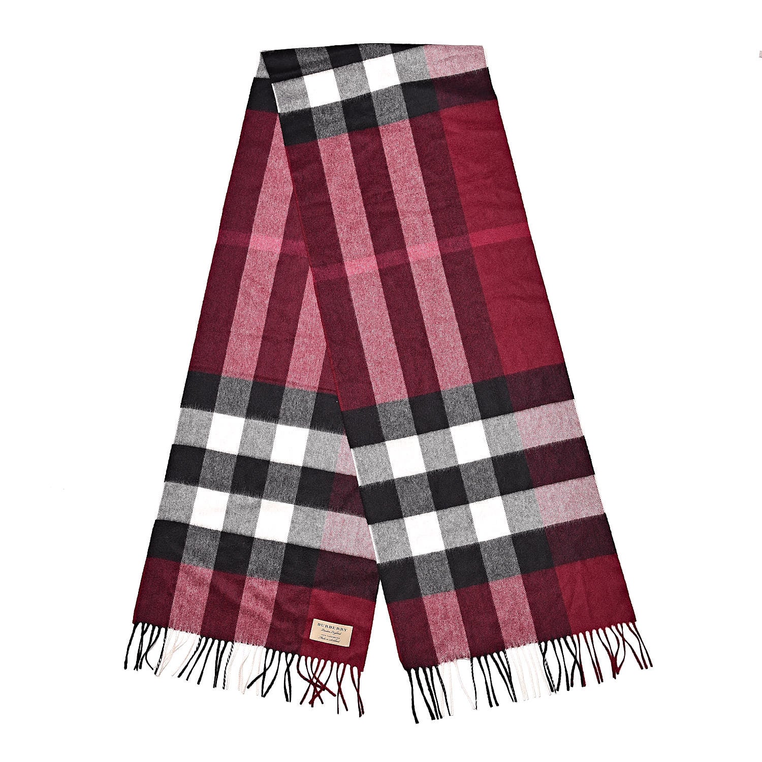 Burberry Cashmere Giant Check Fringe Scarf Claret 3 of 5