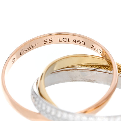 Cartier 18K White Yellow Pink Gold Diamond Small Trinity Paved Ring 55 7.25 4 of 5