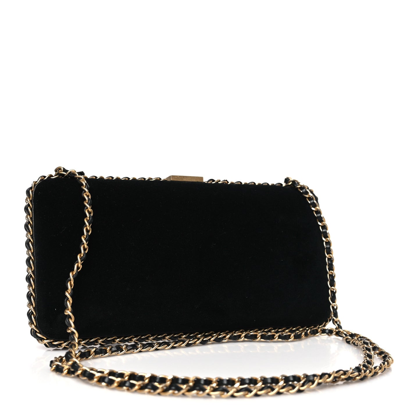 Velvet Pearl Crystal Sergeant Chain Around Evening Clutch Black Gold