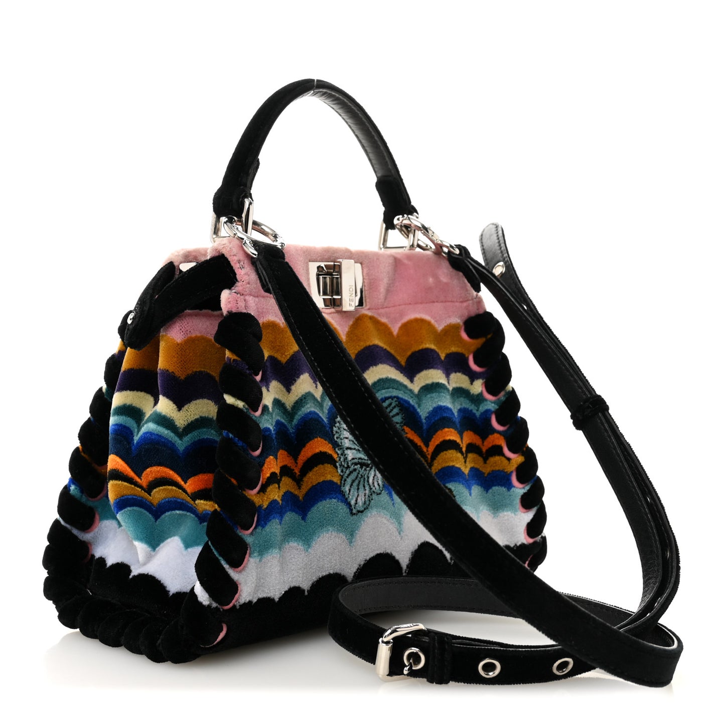 Velvet Embroidered Mini Peekaboo Iconic Satchel Black Multicolor