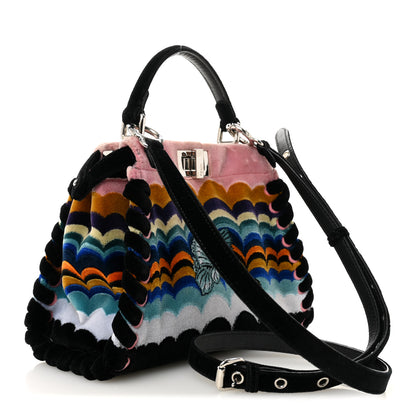 Fendi Velvet Embroidered Mini Peekaboo Iconic Satchel Black Multicolor 3 of 16