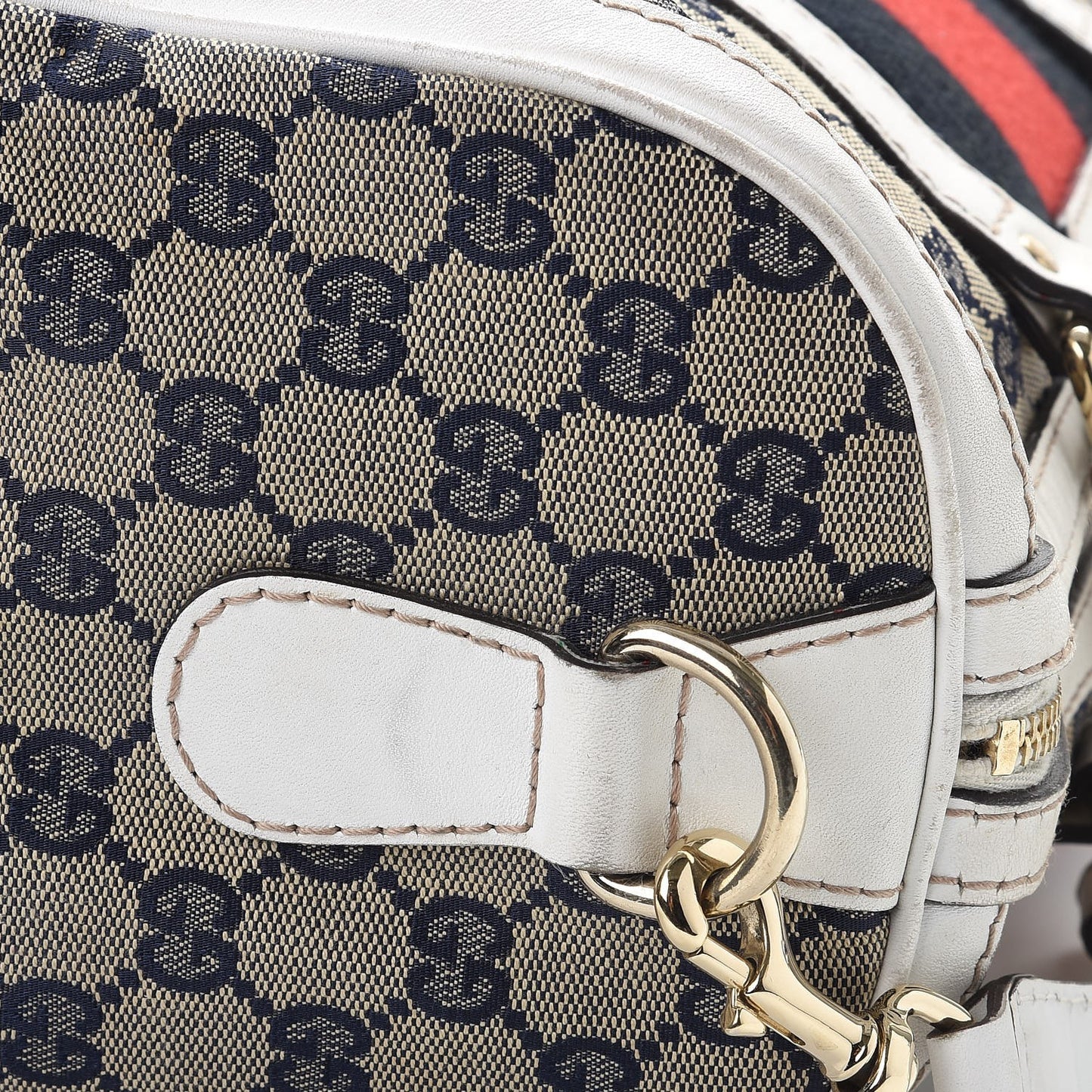 Monogram Selleria Calfskin Vintage Web Medium Boston Beige Blue Mystic White