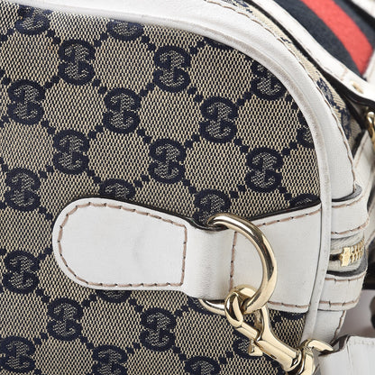 Gucci Monogram Selleria Calfskin Vintage Web Medium Boston Beige Blue Mystic White 31 of 32