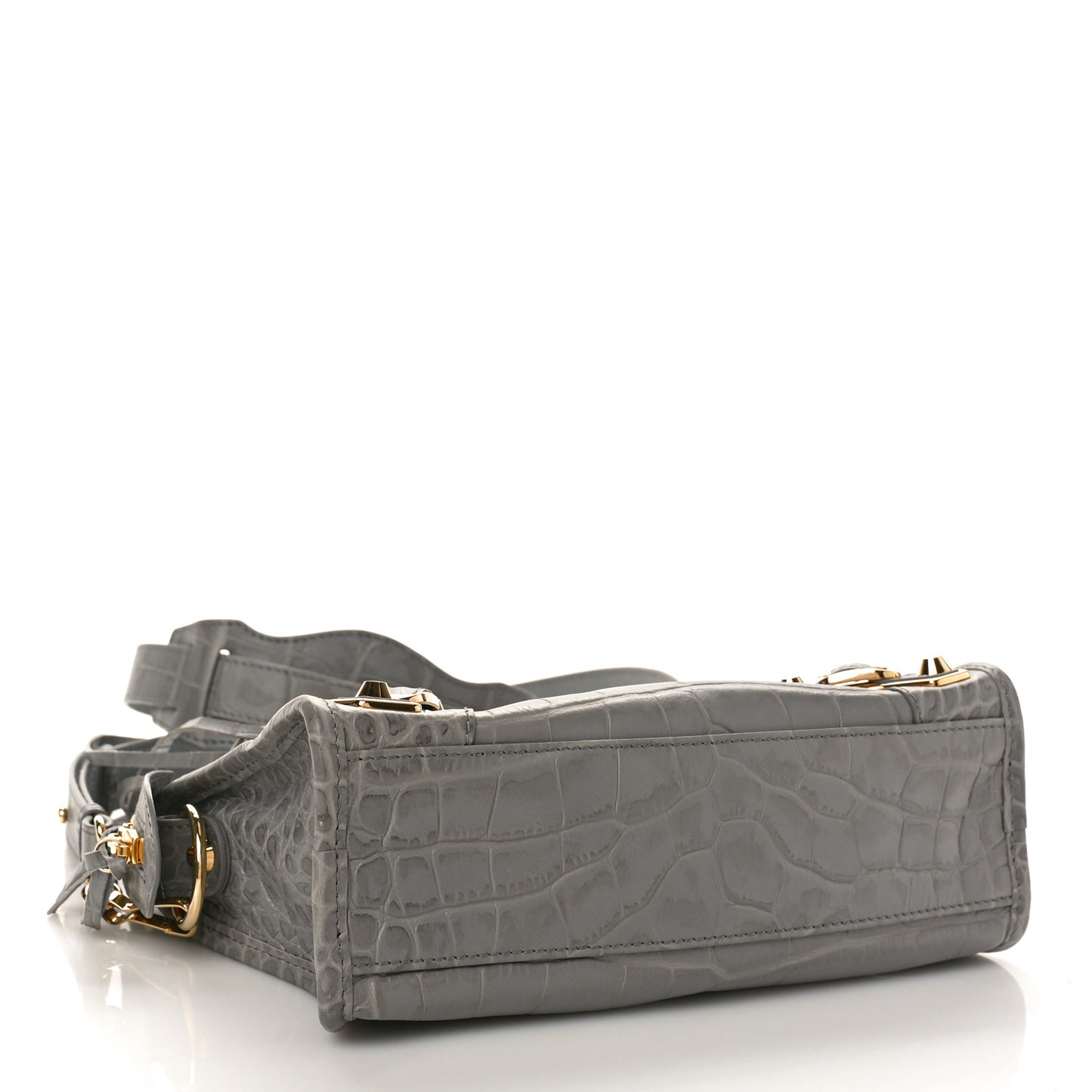 Calfskin Crocodile Embossed Gold Metallic Edge Hardware Mini City Haussmannien
