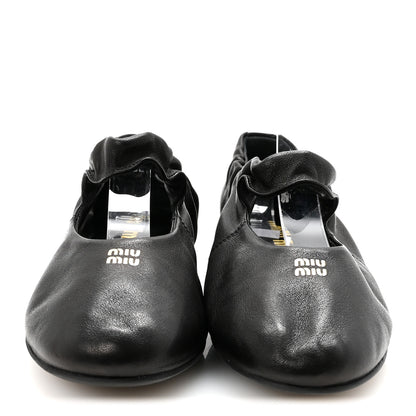 Miu Miu Nappa Ruched Ballerina Flats 37.5 Black 3 of 9