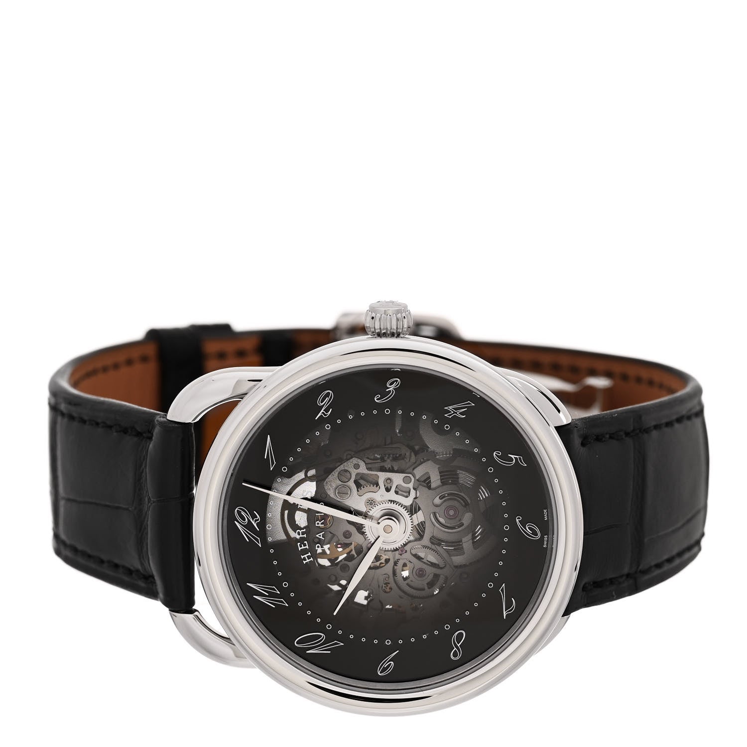 Hermes Stainless Steel Alligator 40mm Arceau Squelette Automatic Watch Noir 2 of 5