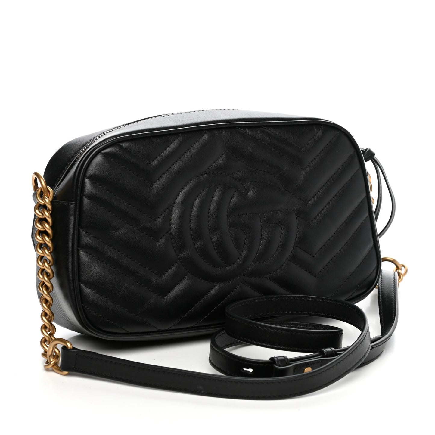 Calfskin Matelasse Small GG Marmont Chain Shoulder Bag Black