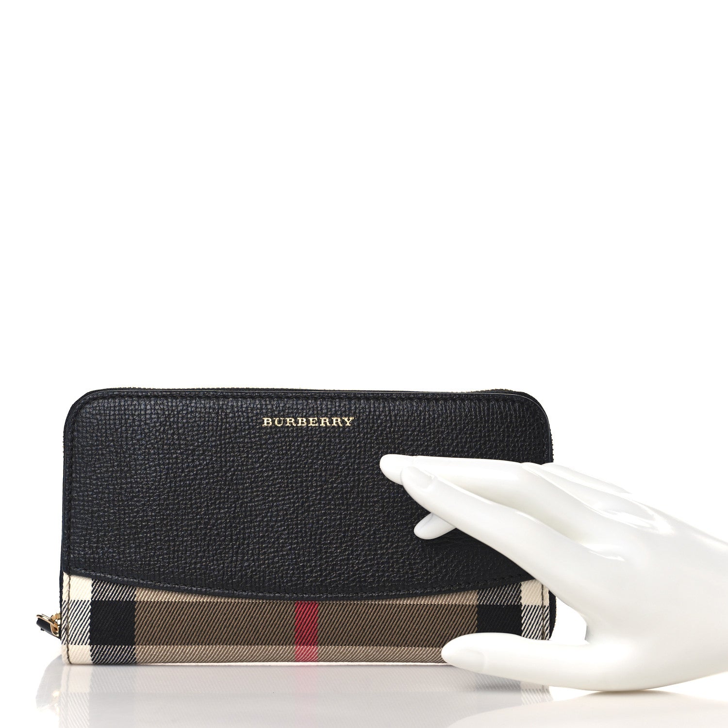Burberry Calfskin Haymarket Check Elmore Zip Around Wallet Black 2 of 7