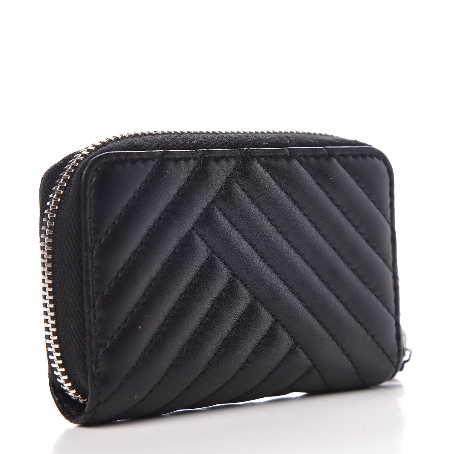 Lambskin Quilted Crossing Zip Around Coin Purse Black