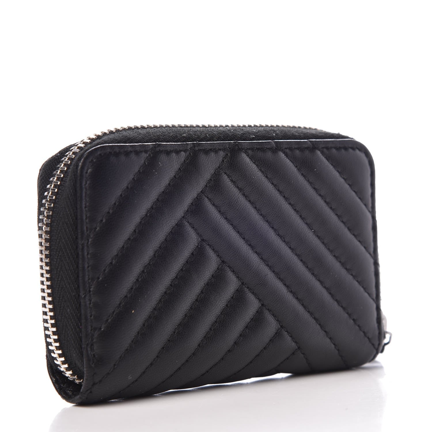 Chanel Lambskin Quilted Crossing Zip Around Coin Purse Black 3 of 7