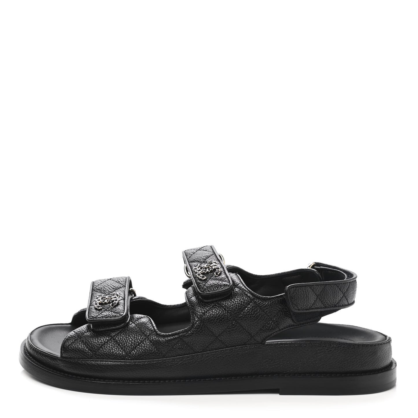 Grained Calfskin Velcro Dad Sandals 38.5 Black